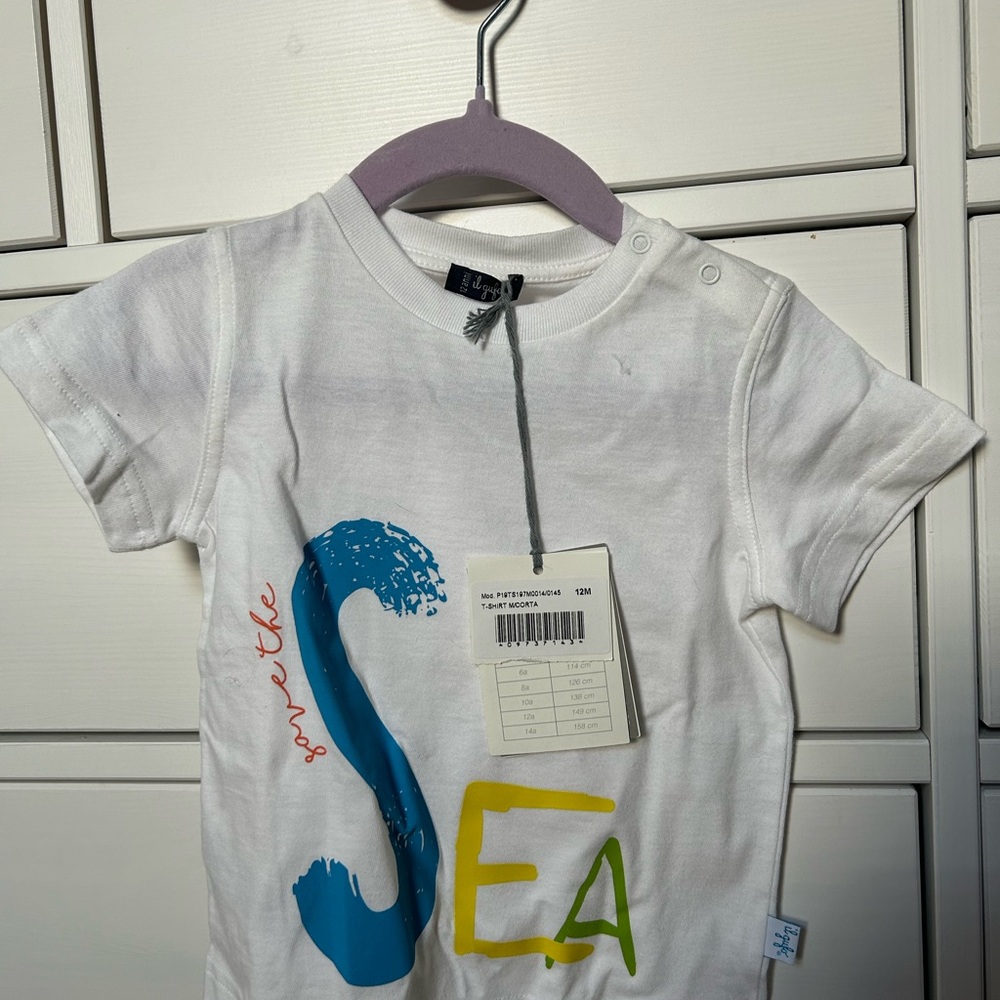 Il Gufo White and Blue Short Sleeve Tee with Graphic Design